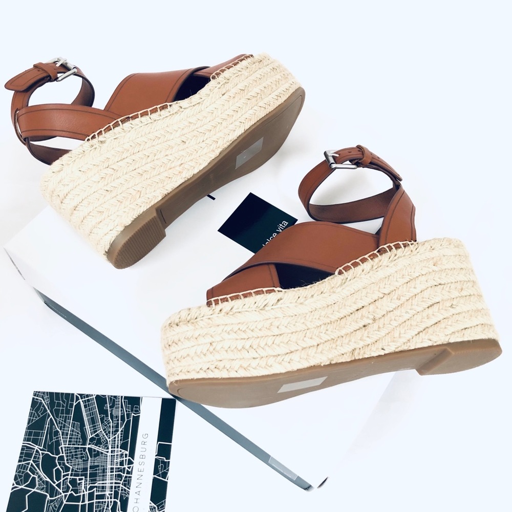 Dolce Vita Carsie Brown Leather Wedge Sandals Ankle Strap Heel 3.75” Pla… - Picture 4 of 5